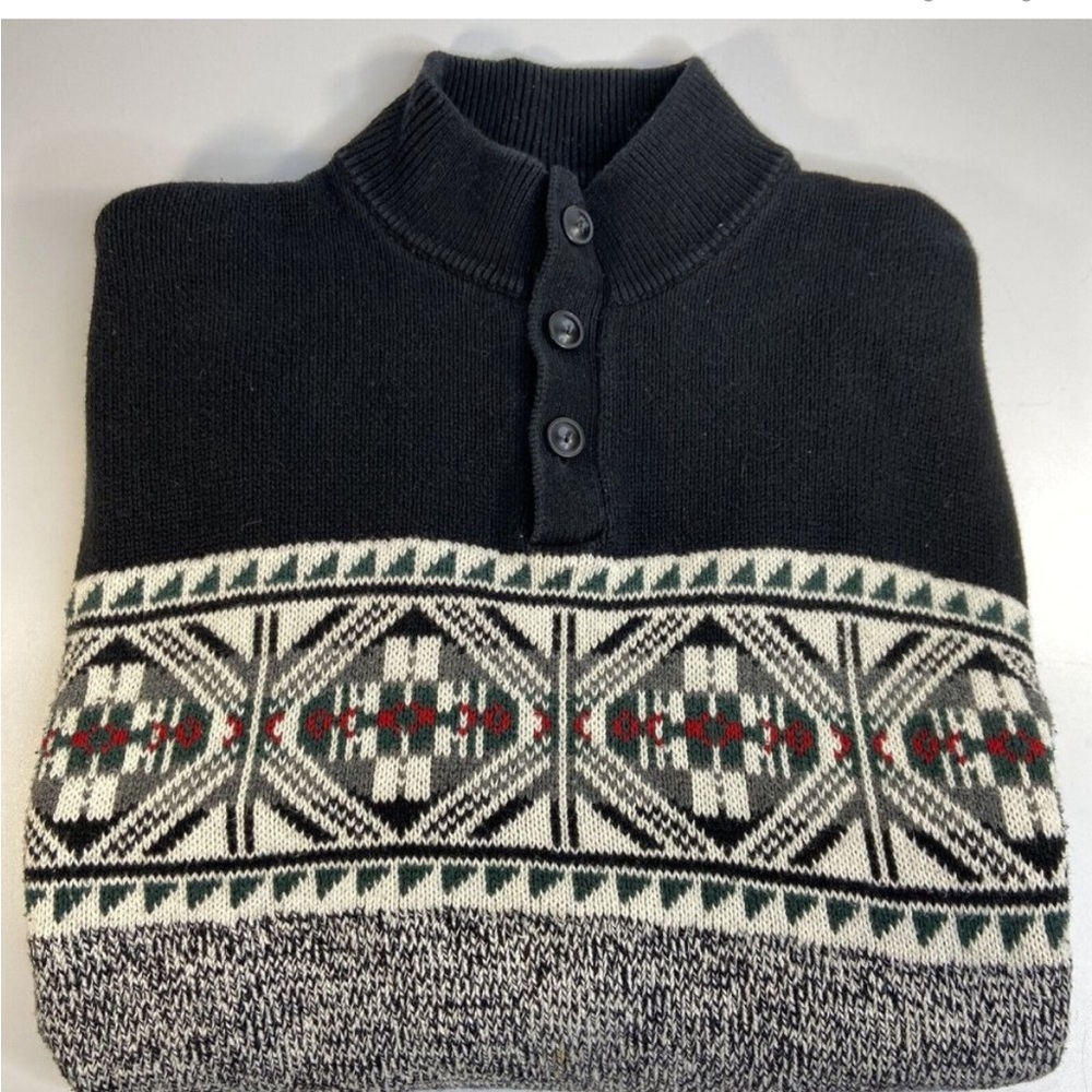 Chaps Quarter Button Mock Neck Pullover Sweater Mens M 100% Cotton